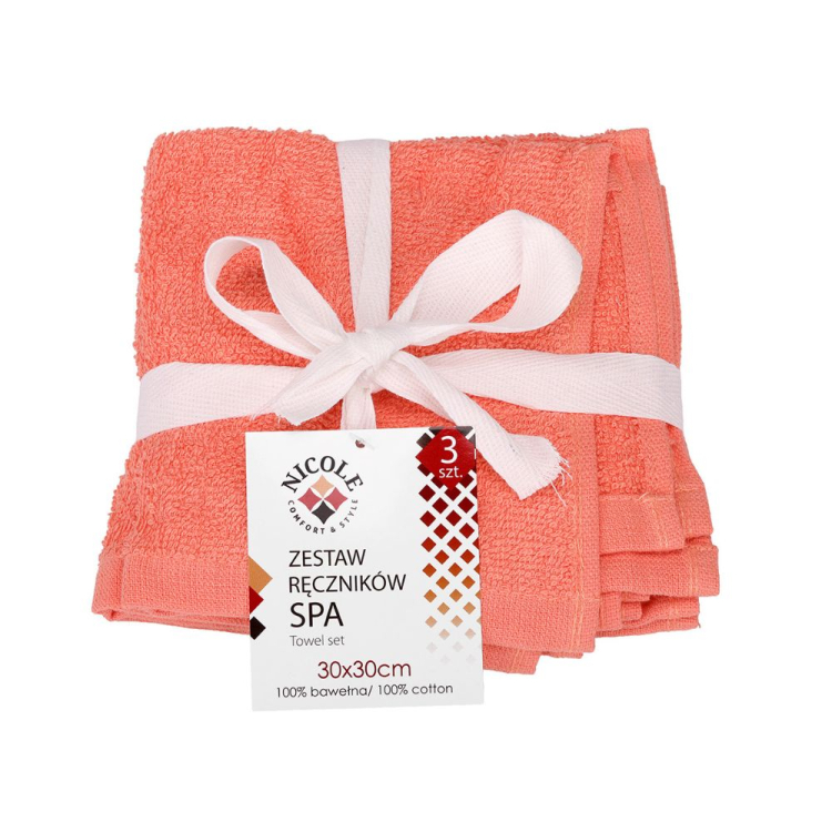 Zestaw ręczników SPA 30x30cm, 3szt koralowy RAVI